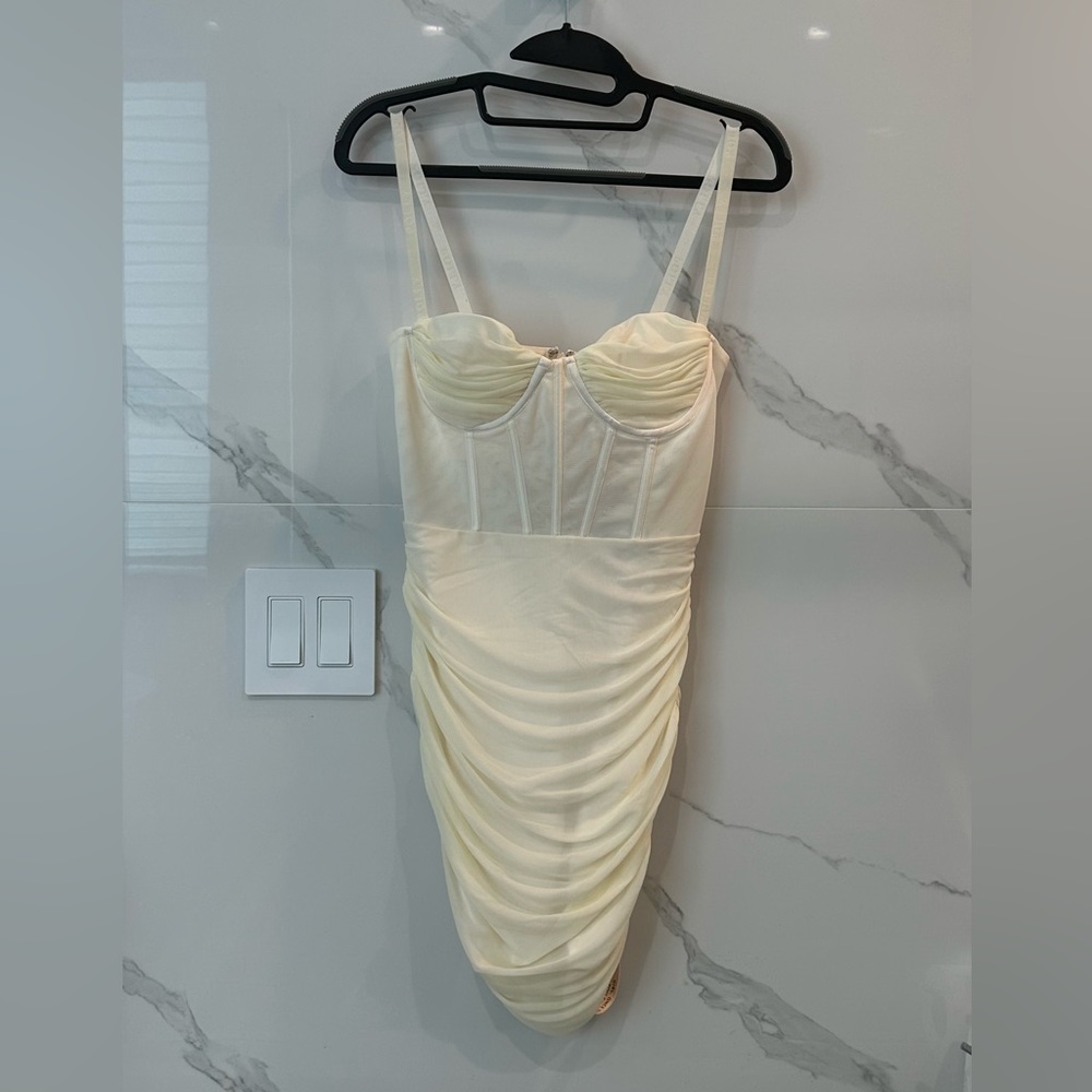 Oh Polly Mesh Bodycon Corset Mini Dress - Ivory